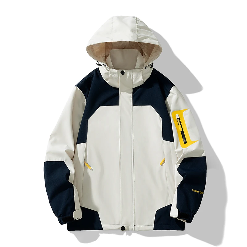Outdoor casual hooded jacket, waterproof and windproof, with adjustable drawstring hood, breathable and anti-static softshell jacket.