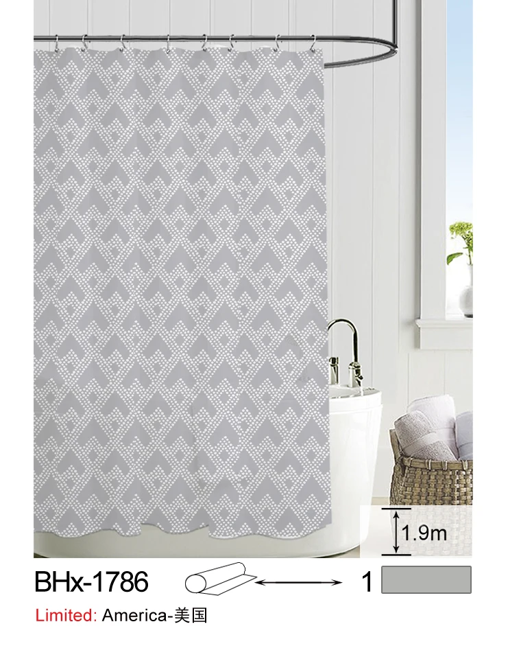 2023 Eva Shower Curtain Plastic With Waterproof Metal Grommets