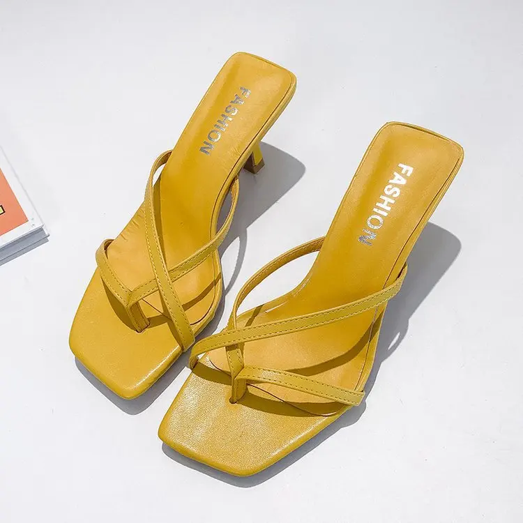 Women's High-heeled slippers 2019 New Fashion Korean Style Slip-on Mid-heeled Cross slippers for Summer
