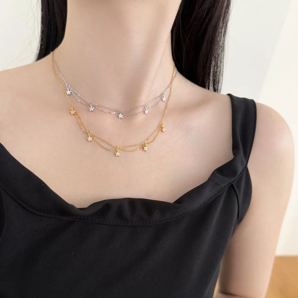 KAKODIY Girl Star Necklace 925 Sterling Silver Star Pendant Cubic Zirconia Chain Hypoallergenic Minimalist Charm Necklace detail 1