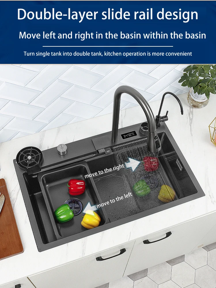 Waterfall Sink Kitchen Stainless Steel Topmount Sink Large Single Slot