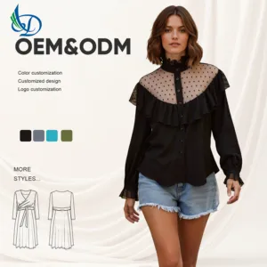 Women's Autumn Shirt Lace Shirt Stand Collar Button Breathable Revival Style Women's Top