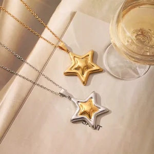 Fashion Jewelry Silver Color 18K Gold Plated Stainless Steel Five-Pointed Star Pendant Necklace for Women