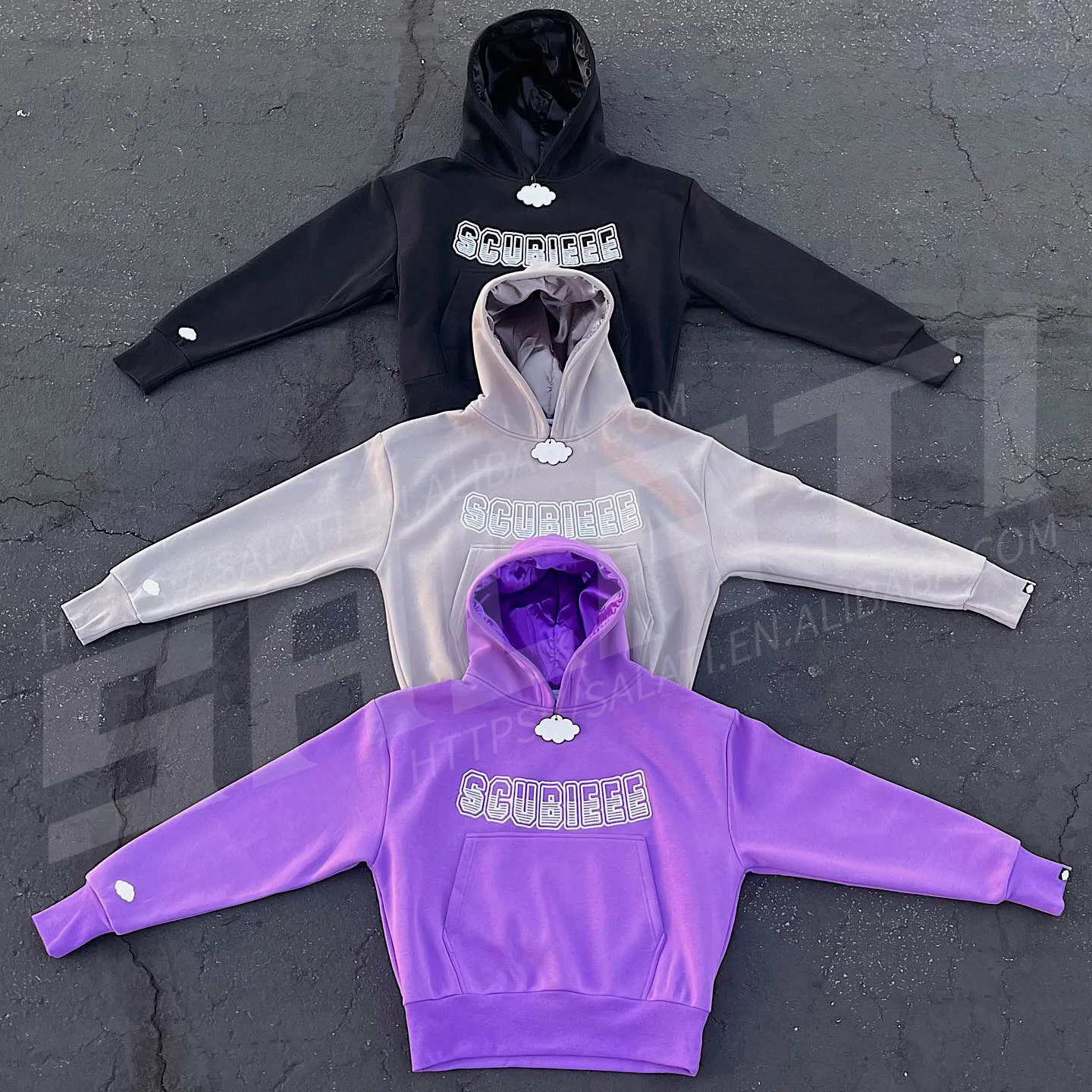 Salati No String Hoodie Men Cotton PullOver Heavyweight Oversized Embroidery Satin Lined Streetwear Unisex Hoodie With Silk Hood gallery 2