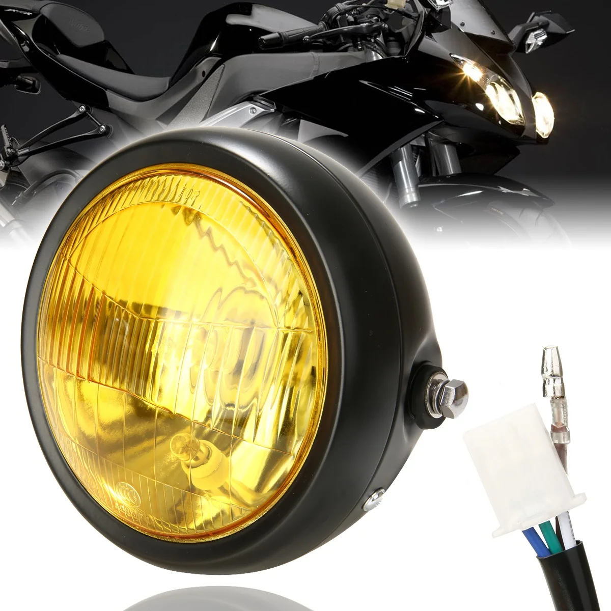 6.5インチ35W黄色LEDヘッドライトクラシックラウンドオートバイヘッド