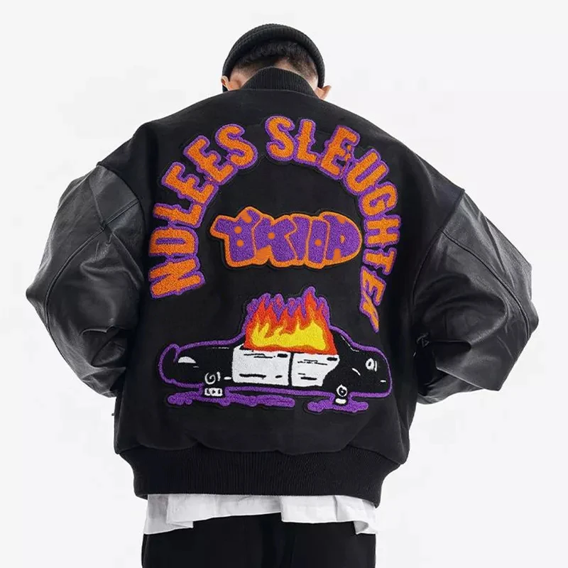 Custom Hiphop Letterman Jacket Leather Sleeves Streetwear Mens