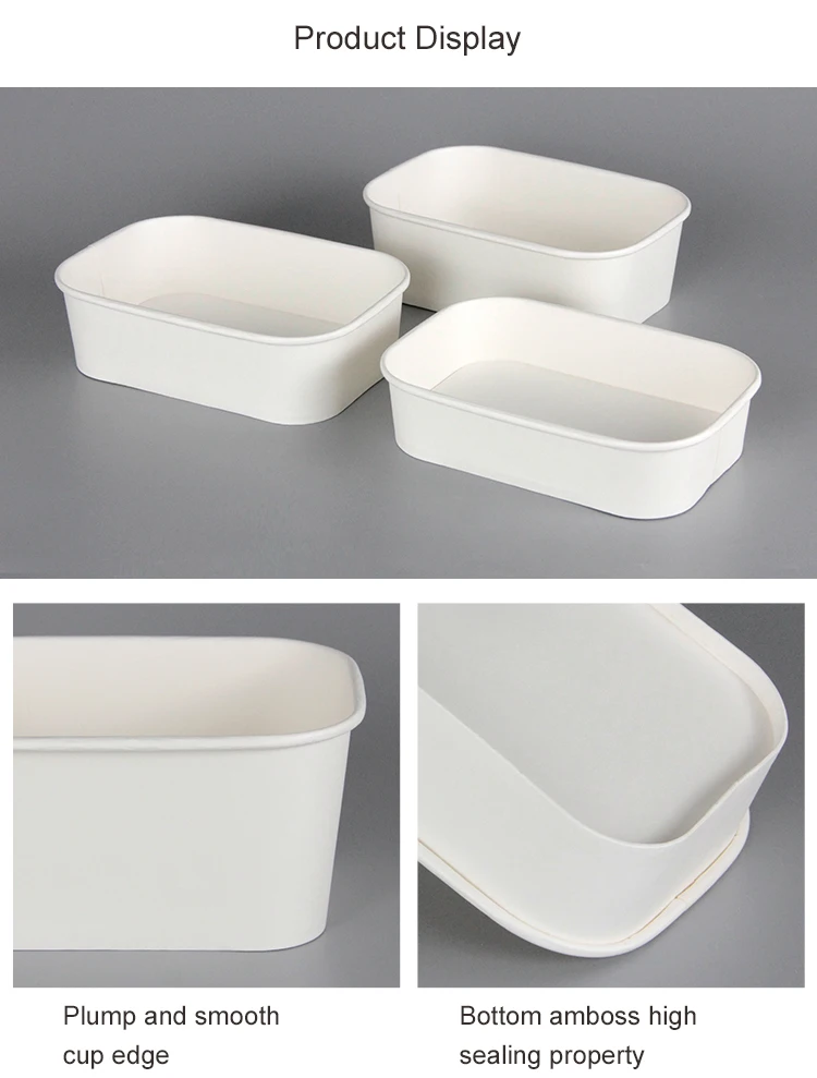 500ml 750ml 1000ml 1300ml Take Away Disposable Rectangular Square Kraft Paper Bowl With PET Lid For Salad details