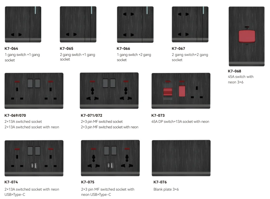 K7 Series New Design Wall Light Switches Electrical 2Gang 2 Way Supplies UK Standard Wall Switch