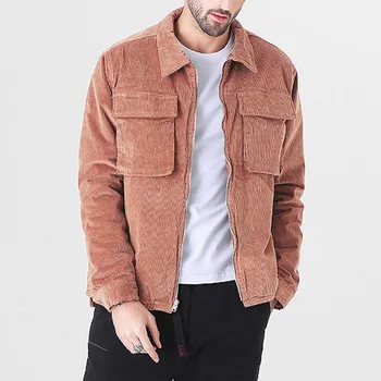 Alephan spring/autumn customized solid color corduroy two front flap pockets casual men's jackets