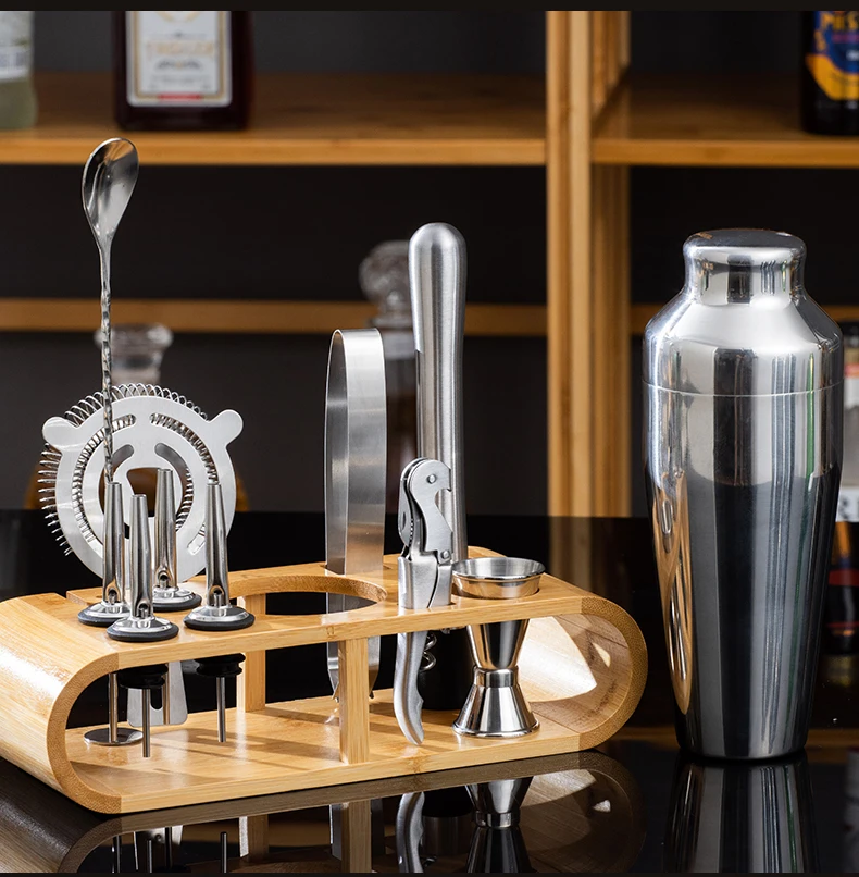 Cocktail Shaker Set 12pc Drink Shakers Cocktail With Bamboo Stand