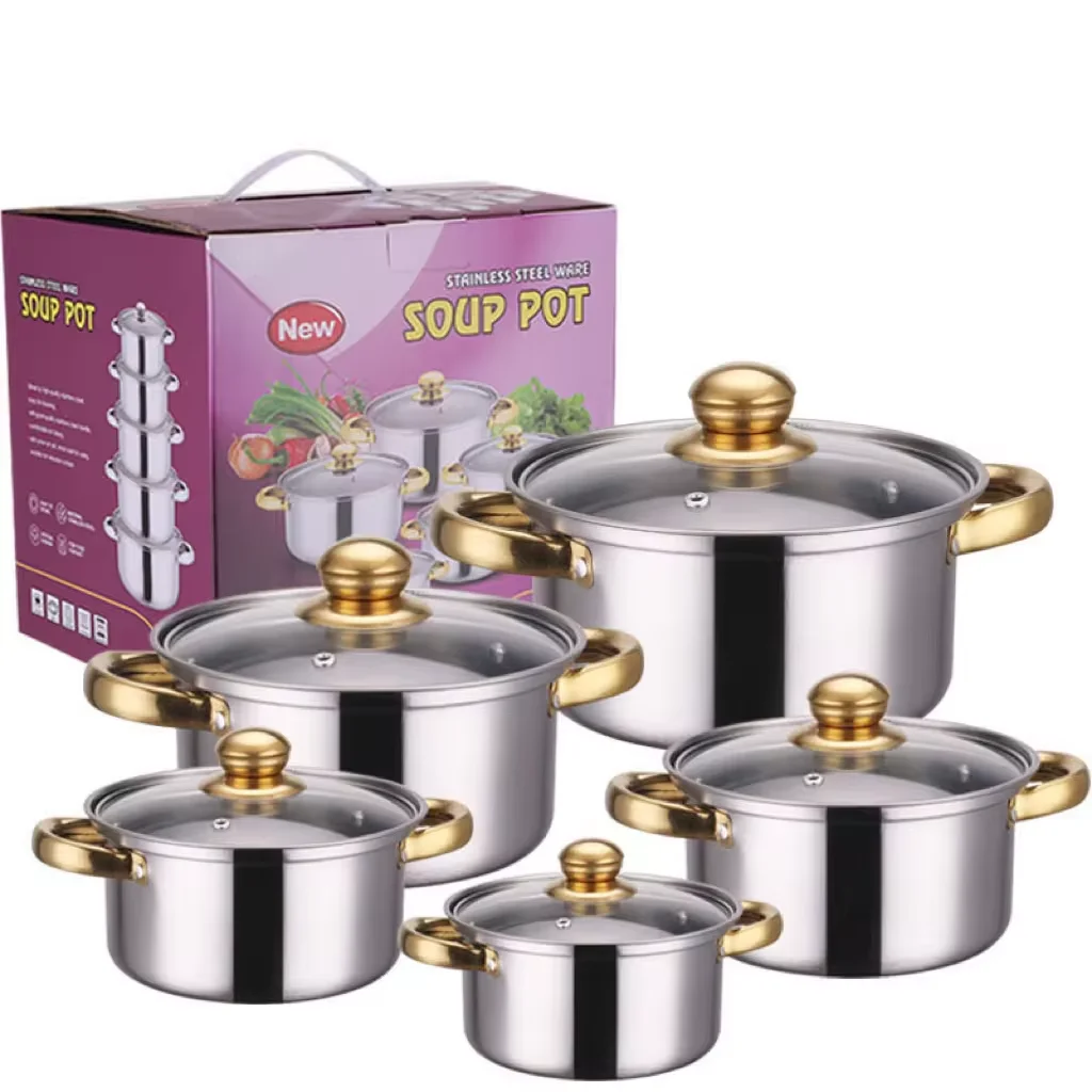 5pcs Colorful Stainless Steel Cookware Set Non-Stick Pots Pan Casserole Soup Pot Kitchen Utensils Cooking Pot