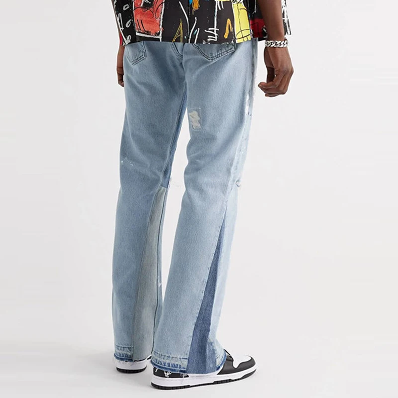 Jeans larghi larghi di alta qualità da uomo con taglio personalizzato con  vernice a bordo Splash pantaloni in Denim strappati Jeans svasati