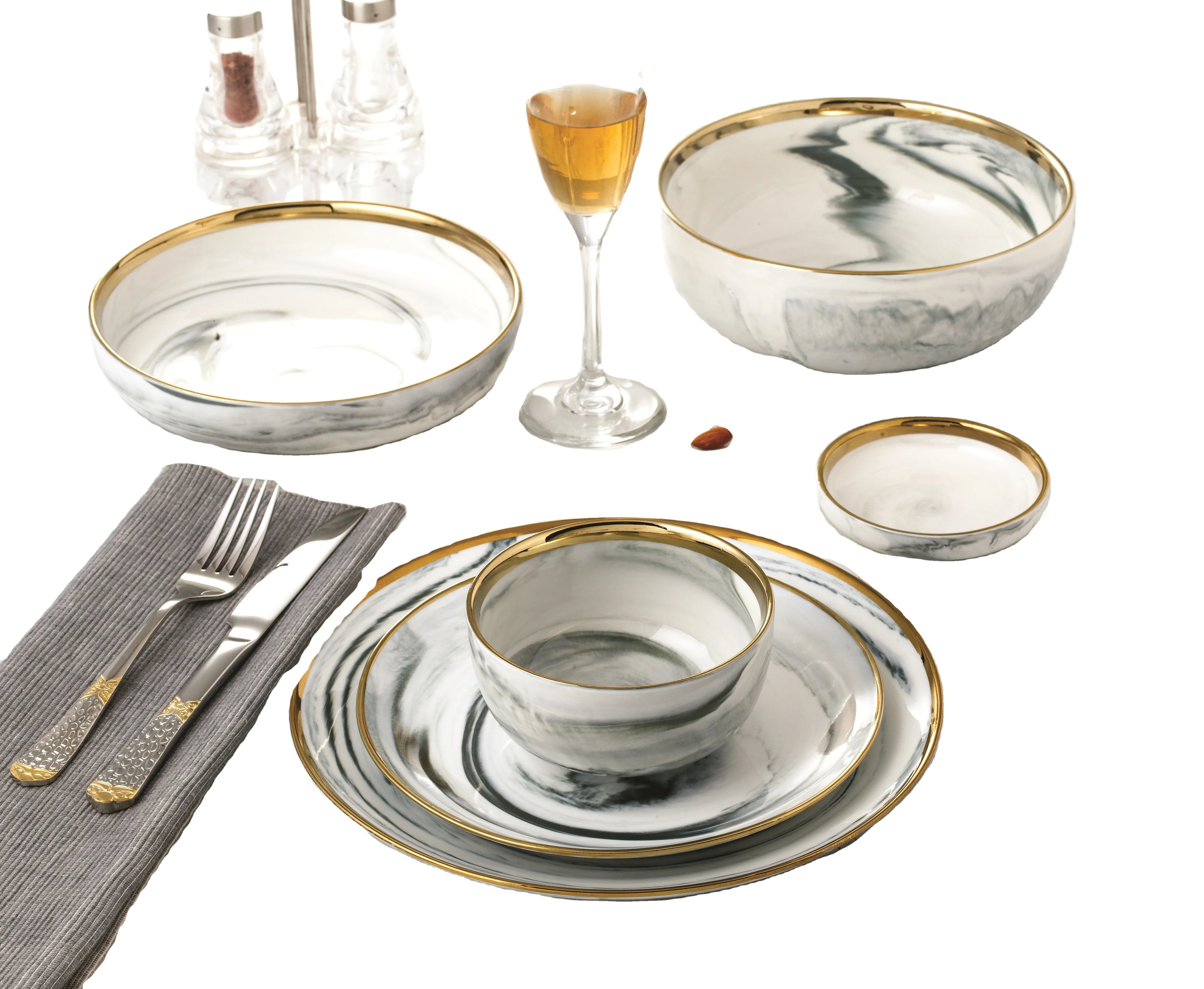 Best quality bowl dinner ware gold rimmed china marble bowl