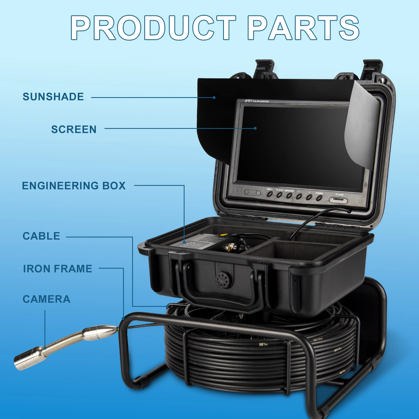 9Inch Drain Pipe Inspection Sewer Camera  512HZ SondeSelf Leveling Industrial Endoscope 23 mm Head Sewer Pipe Camera with Locator factory