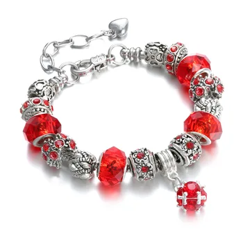 Fashion Silver Crystal Rhinestone Spacer Beads Bracelet Multi Color Glass Beaded Pandora-Women Bracelets