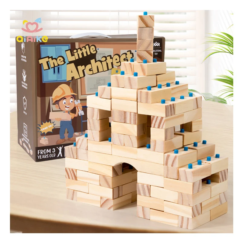 Natural Wooden Children's Early Education Creative Construction Building Bricks Block Puzzle Toys Kids DIY Assembly Set