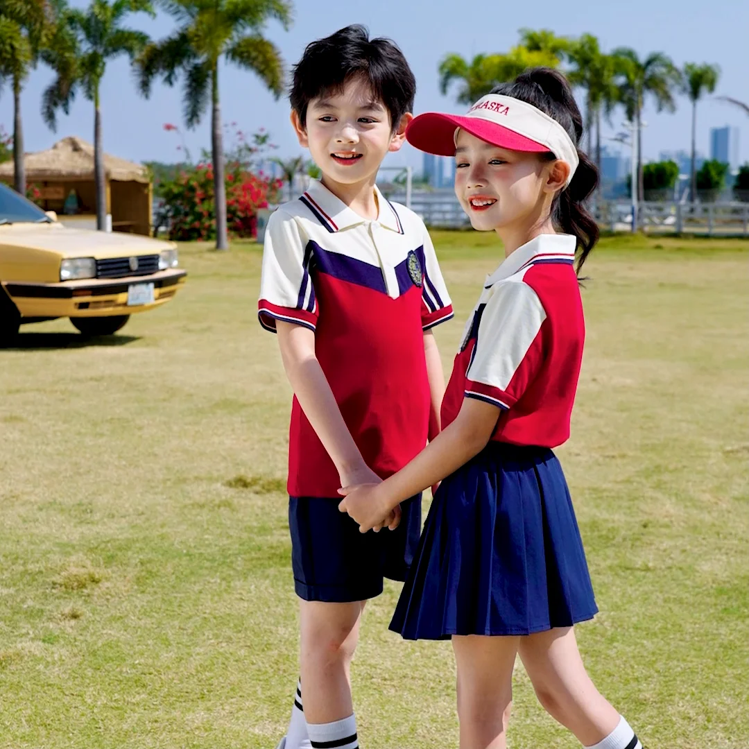 2024new Design British Style Summer Kids Sport Clothes School Uniform
