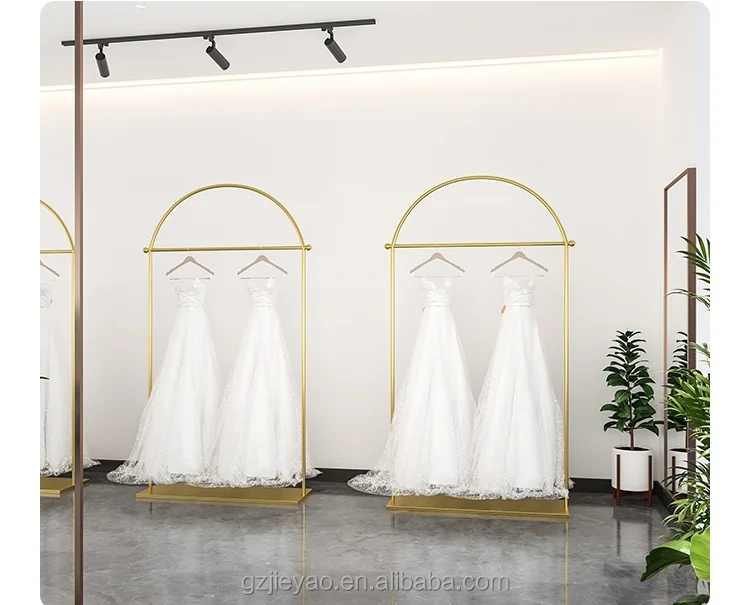 Gowns Rack Modern Luxury Gold Wedding Dress Display Rack Stainless Steel Glass for ...
