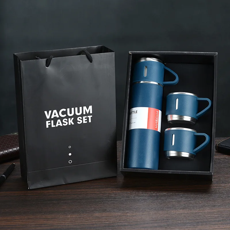 500ml High Quality Business Custom Gift Logo 304 Stainless Steel Vacuum  Flask Thermos Set Bottle One Cup Two Lid Gift Box - Buy Thermos Bottle  Set,304