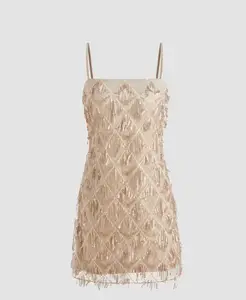 Women's   Above   Knee Evening Party Dress Breathable  Multi-Layer Fringe Sequin Tassel Skirt