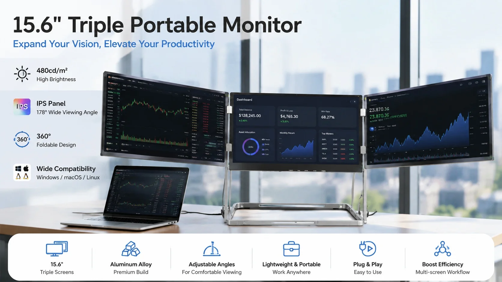 15.6" Aluminium Triple Folding Monitor (1080P / 2.5K Optional) detail 4