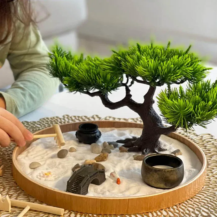 Artificial Bonsai Tree Zen Garden Sand Kit for Desktop Relaxation Decor
