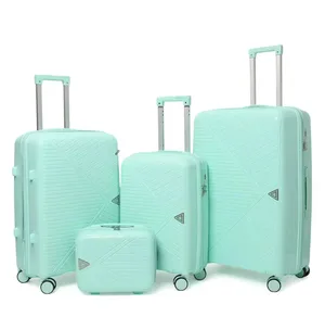 Luxury Unisex Fixed Caster Hard Shell PP Suitcase with Lock Eco-Friendly Light Weight Waterproof Drawbars for Travel