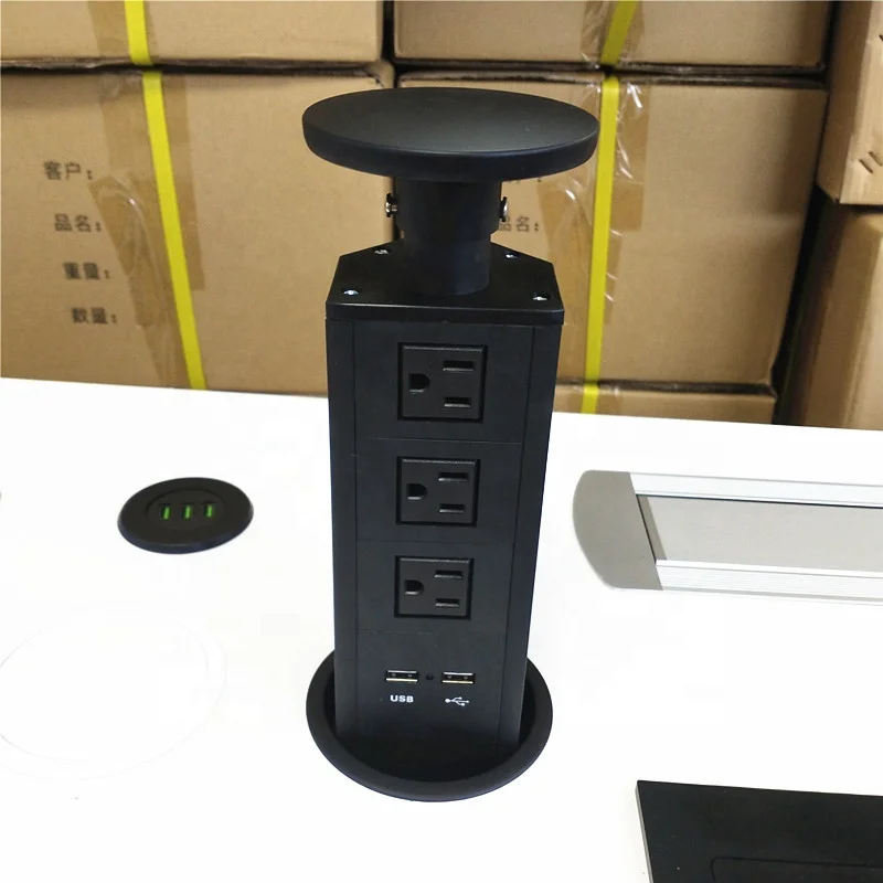 Hidden Automatic Tabletop Pop up Kitchen Manual Pull up Worktop USB Tower Socket with 3AC US Power Outlet 2usb Charging