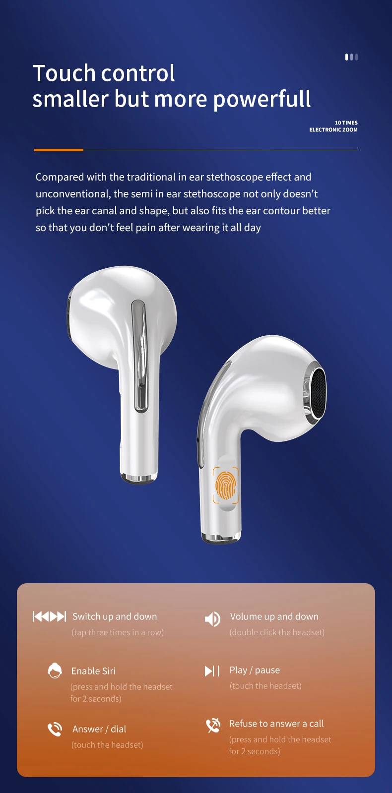 Tws BT5.0 Wireless in-ear hands-free earphones for smartphones