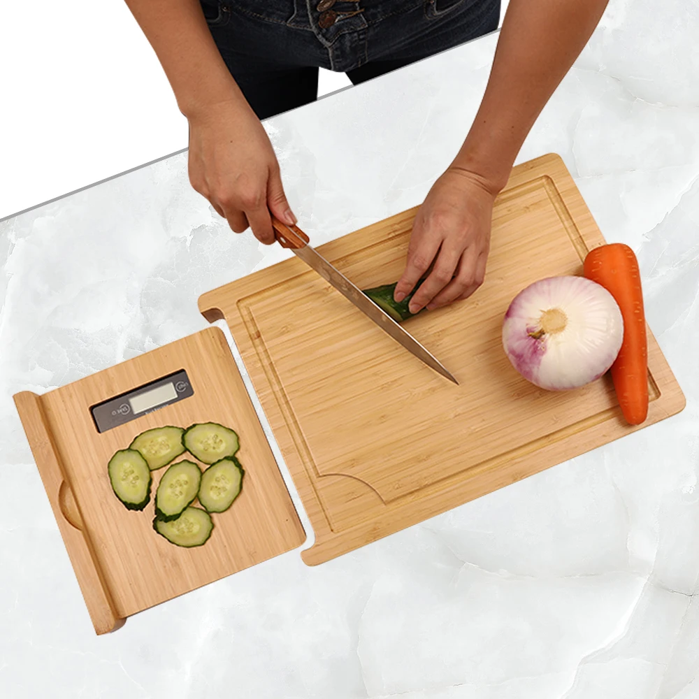 Bamboo Natural Wood Intelligent Chopping Block Cutting Board with  Electronic Scales for Kitchen Utensils