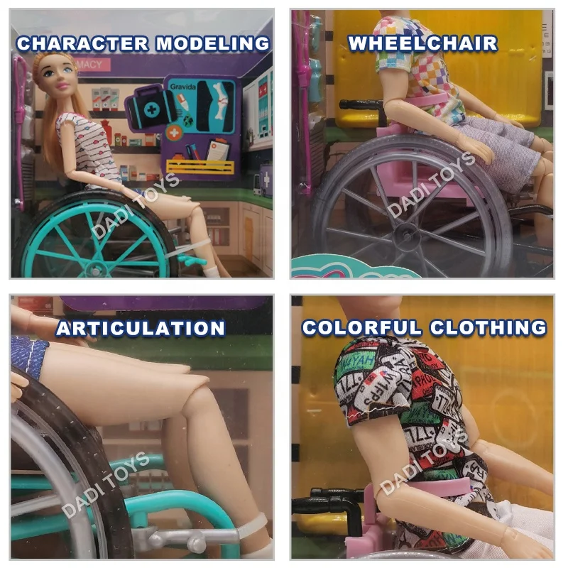 High Quality Simulation 11 Joint Disabled Dolls Toy Wheelchair Man With Nursing Sets