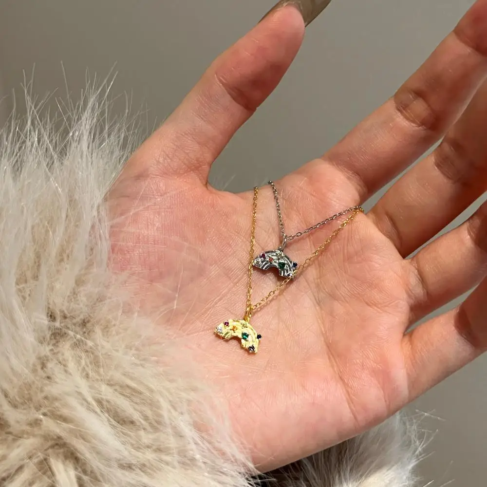 KAKODIY beautiful colorful zircon necklace jewelry 925 sterling silver 18K gold plated rainbow pendant necklace for women detail 6