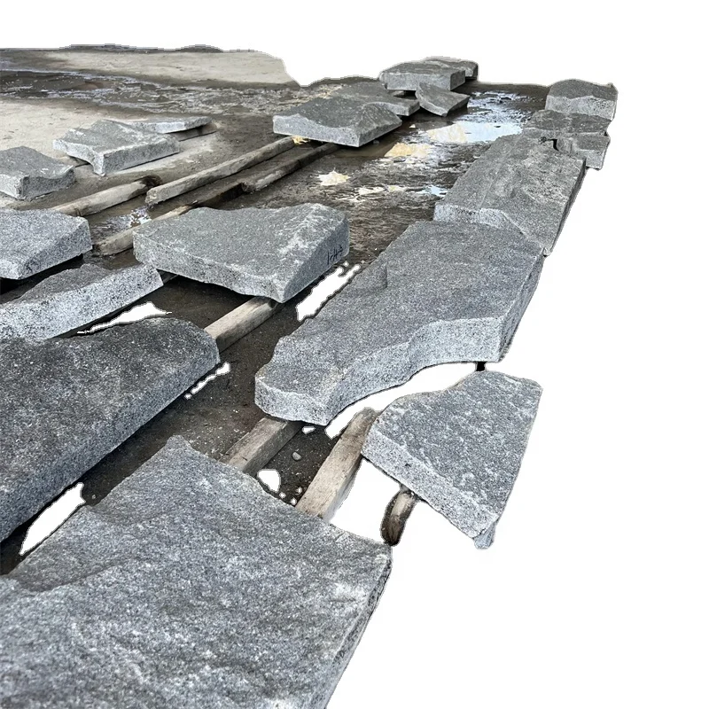 50mm thick natural granite in crazy cut pattern dark grey granite paving