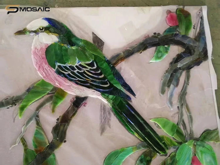 Peacock Pattern Wall Background Design Art Murale Mosaic Customized Beautiful Bird Murale Hand Cutting Mosaic Interior Decor