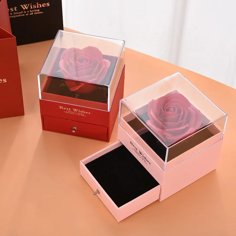 A1 High Quality Transparent Acrylic Rose Jewelry Lipstick Gift Box Valentine'S Day Eternal Flower Necklace Ring Box for Friend