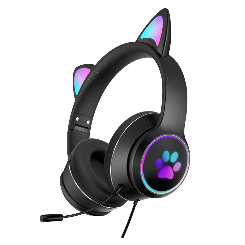 AKZ-022 USB + 3.5mm Port Cat Ear Design Foldable LED Headset