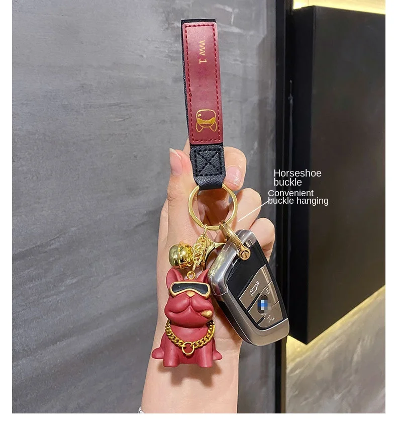 Original trendy cool resin Bulldog keychain male and female cute exquisite puppy doll chain couple package pendant