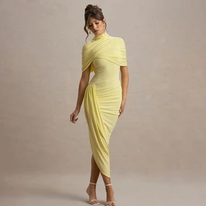 New Style Hot Selling Elegant Slim Fit Pleated Dress Fashion Sexy Backless Sheath Women's Long Dress 2 Piece Set