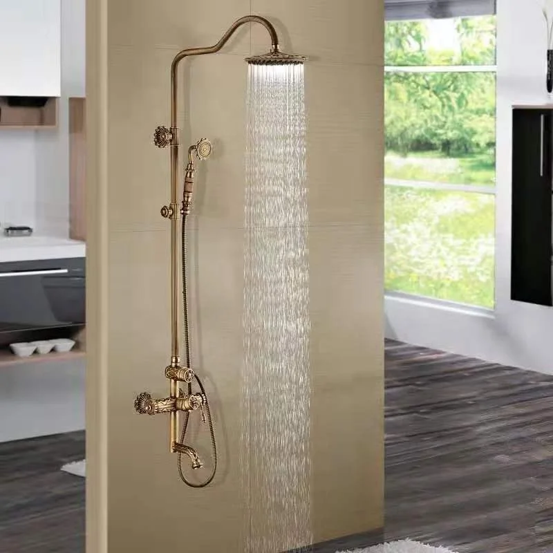 Vintage Style Antik Messing Bambus Design Dusch set Badezimmer Regen dusche  Wasserhahn Kopf