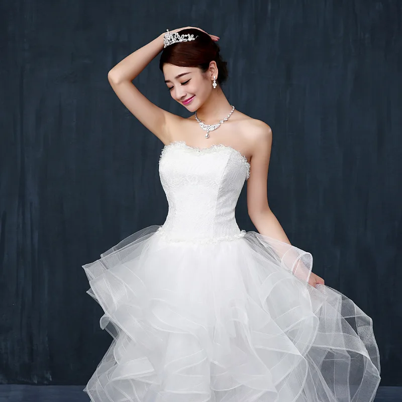 Cheap   2025 Spring New Front Short Back Long Small Tail Bridal  Puff Skirt Wedding Dress