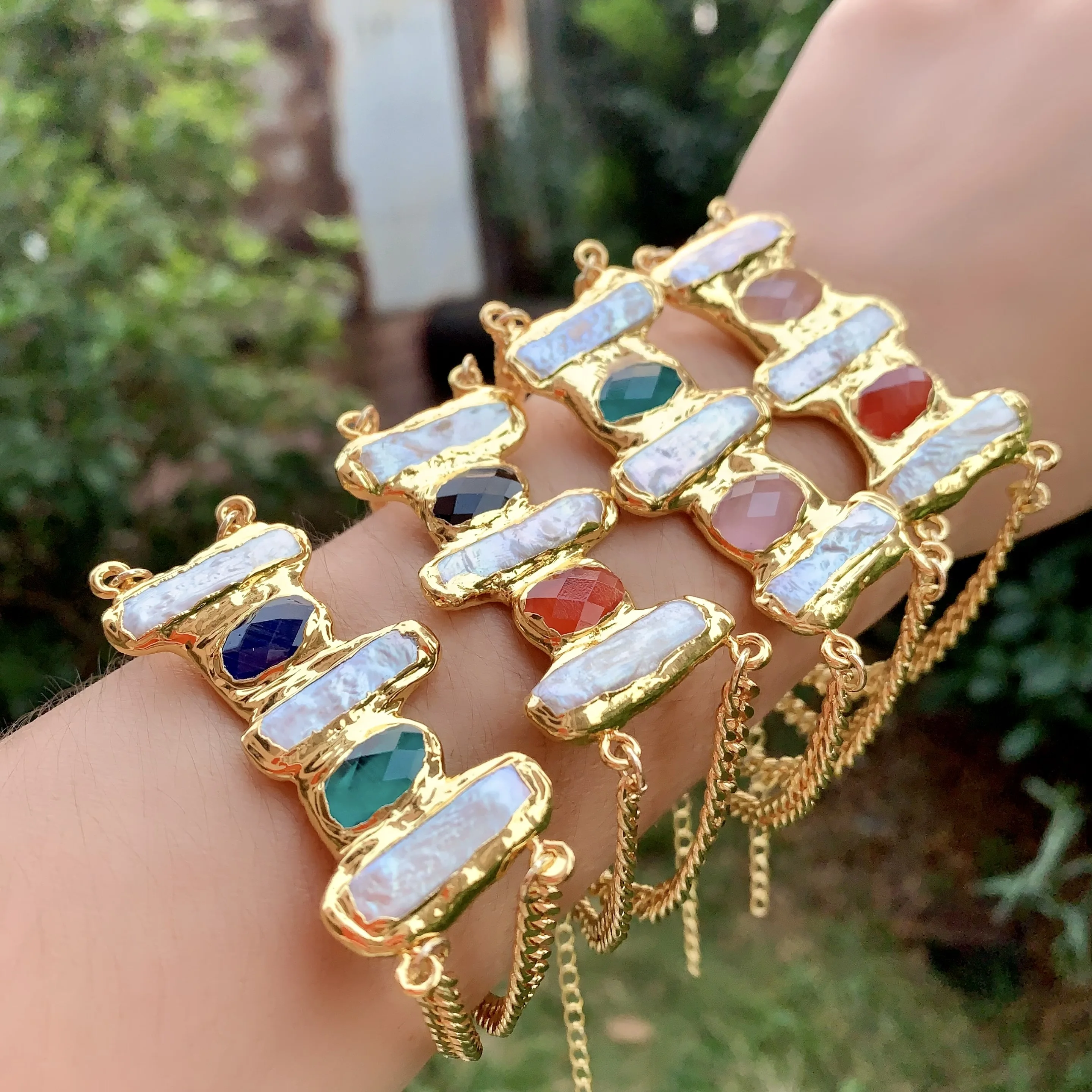 LS-C2552 High Quality 18k Gold Bracelet Unique Design Natural Pearl  Bracelet for Women Colorful Crystal Bracelet