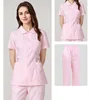 pink lab suit with round collar