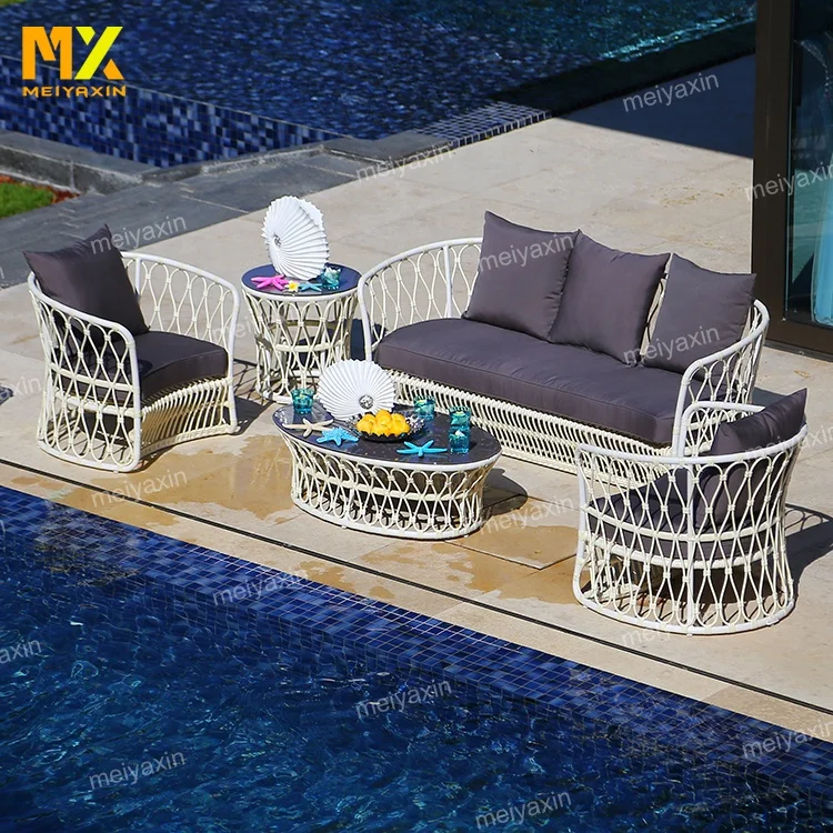 White waterproof  rattan lounge patio sofa set wicker garden furniture outdoor