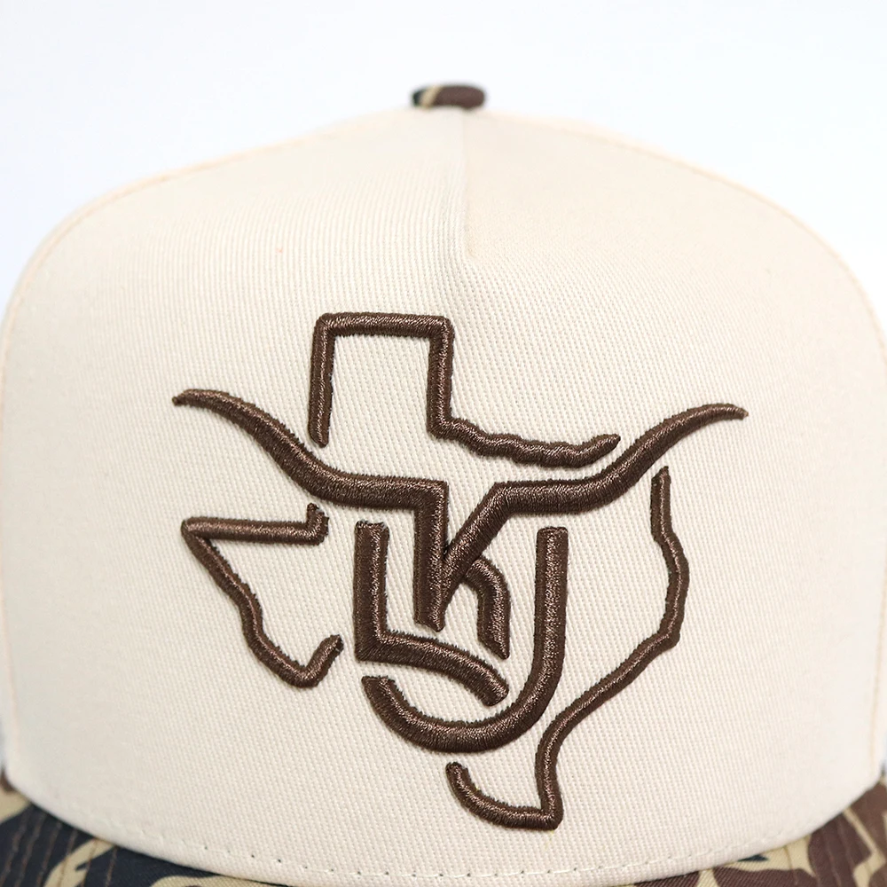 Small MOQ High Quality Outdoor Hunting Fishing Forest Camo Custom Embroidered logo Printing 5 Panels Baseball Cap Hat
