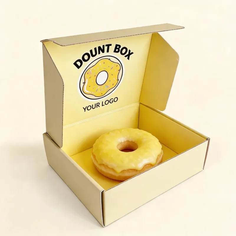 Boîtes à beignets haut de gamme en gros, conformes aux normes alimentaires, personnalisables, avec finition mat et encre à base de soja, boîtes mini-beignets