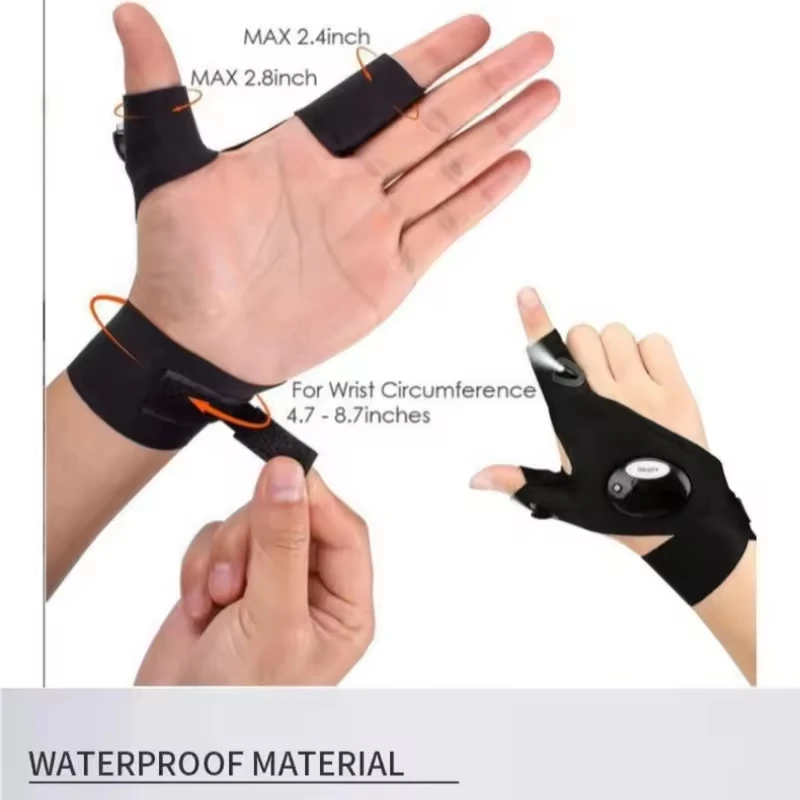 LED Night Light Waterproof Fishing Gloves Fingerless Gloves Fish Work Night Outdoor Sports Portable Flexible Finger Light