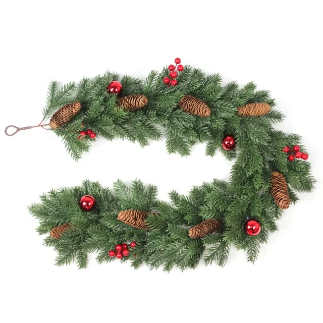 Wholesale Long Christmas Garland with Shiny Red Ball Mini Red Berry 120*20*12cm PE Material Mini Red Berry Christmas Decorations