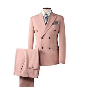 High-End Men's Double Breasted Worsted Wedding Dress Pants Formal Business Suit Mandarin Collar Zipper Fly Groomsmen