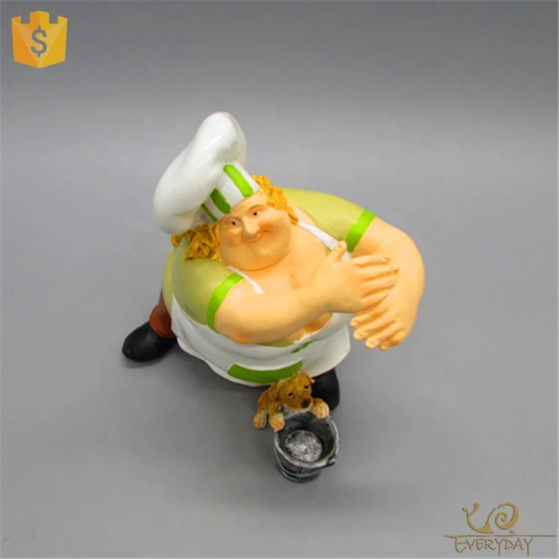 ED11060A Master Chef Statues, Fat Chef Kitchen Decor, Fat Chef Figurine Statues