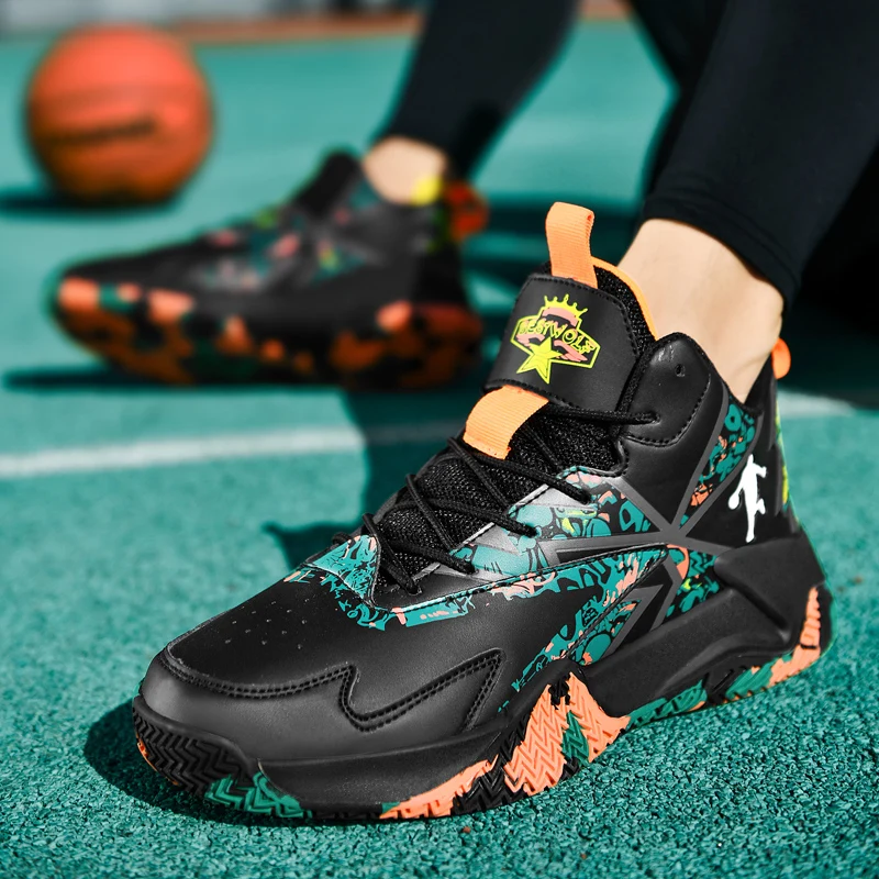 Мужские Нескользящие баскетбольные туфли, черные, для спорта на открытом воздухе, лидер продаж 2021